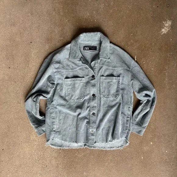 Zara Tops Zara Corduroy Shacket Raw Hem Blue Size Extra Small